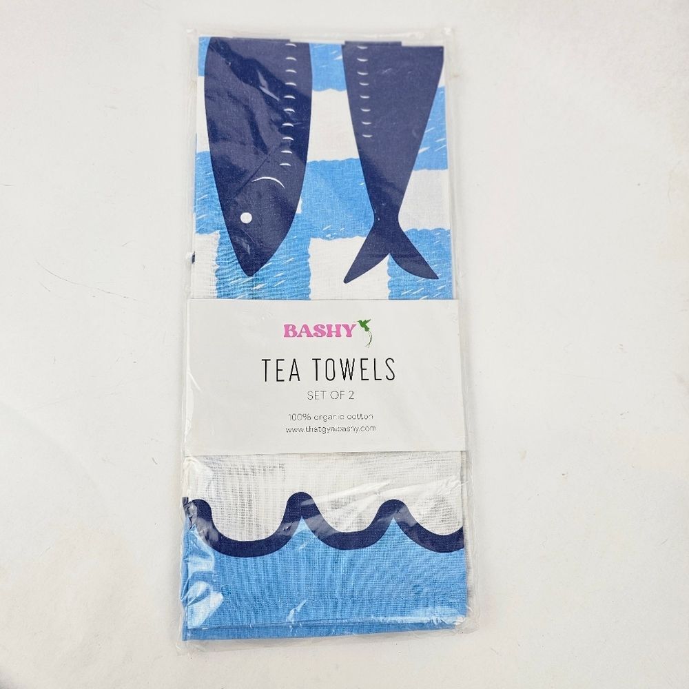 Blue Fish Pattern Tea Towels - Set of 2